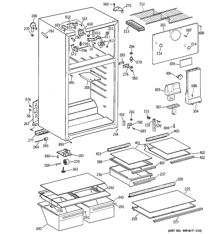 CABINET Diagram and Parts List for CTX17KAZDRAD  Hotpoint Refrigerator