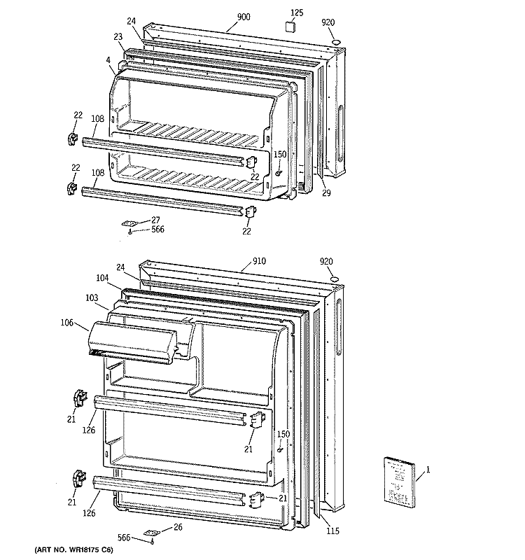 DOORS Diagram and Parts List for CTH14CYXRLAD  Hotpoint Refrigerator
