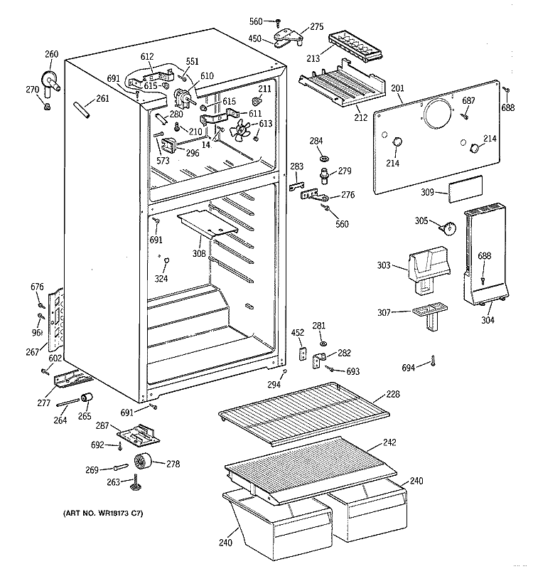 CABINET Diagram and Parts List for CTH14CYXRLAD  Hotpoint Refrigerator