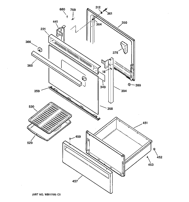 DOOR & DRAWER PARTS Diagram and Parts List for RB632GW3  Hotpoint Range