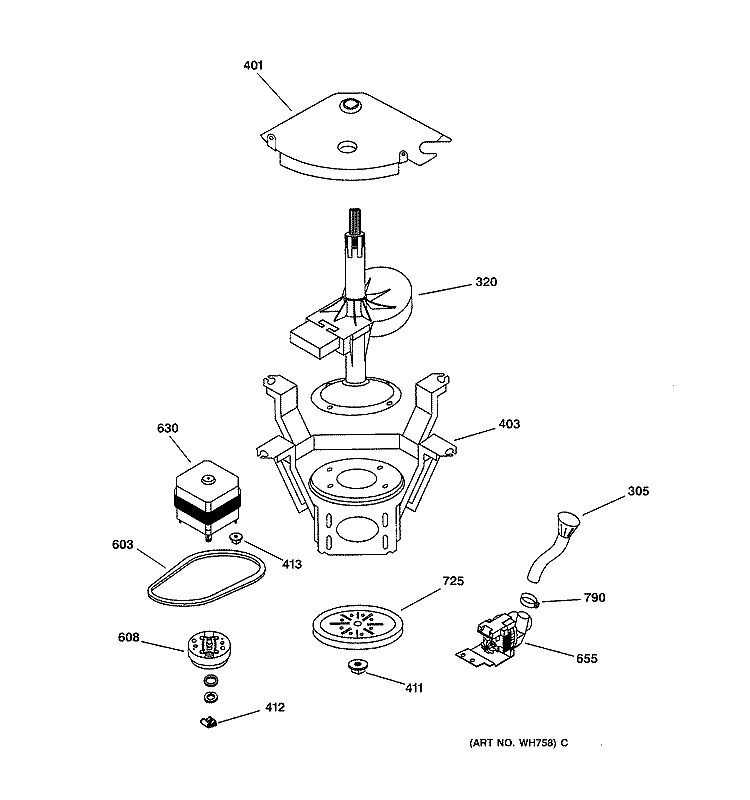 MOTOR - PUMP & DRIVE PARTS Diagram and Parts List for VLLR1020T0WO  Hotpoint Washer