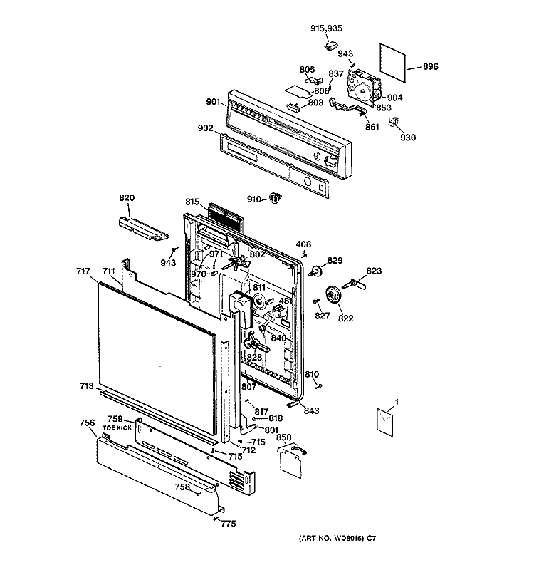 ESCUTCHEON & DOOR ASSEMBLY Diagram and Parts List for HDA180XX03WW  Hotpoint Dishwasher