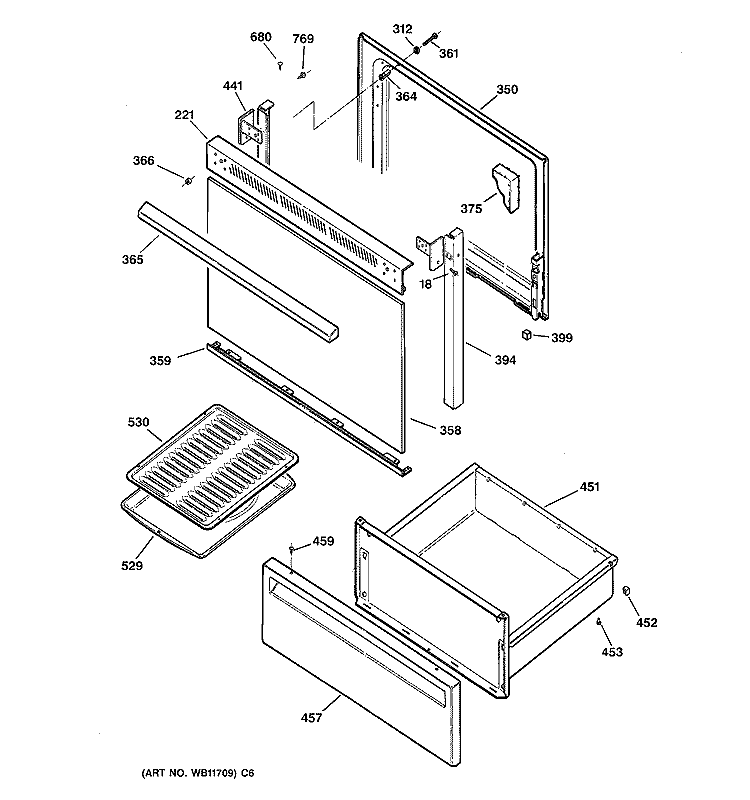 DOOR & DRAWER PARTS Diagram and Parts List for RB533GW4  Hotpoint Range