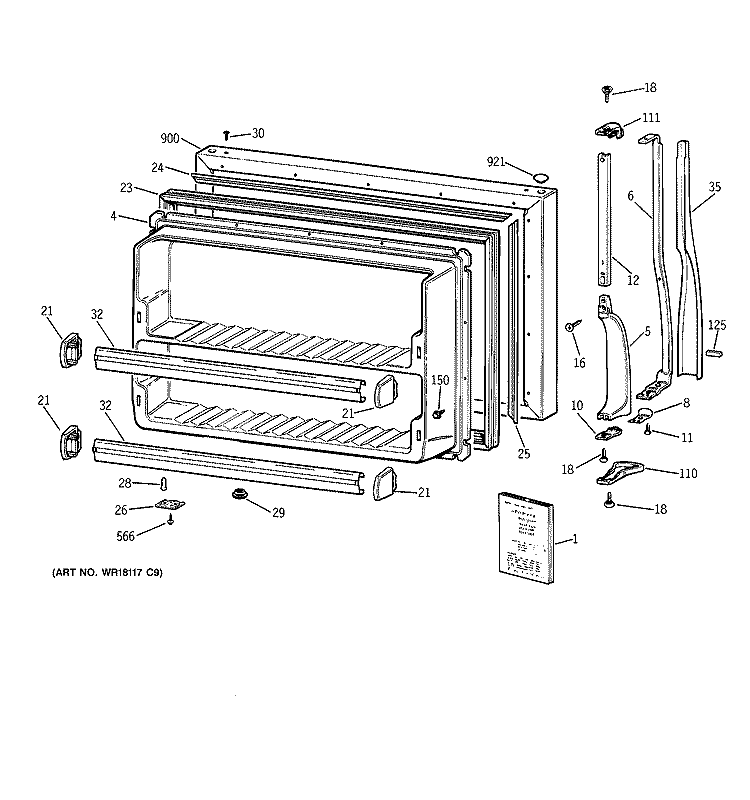 FREEZER DOOR Diagram and Parts List for CTX18BAXNRAD  Hotpoint Refrigerator