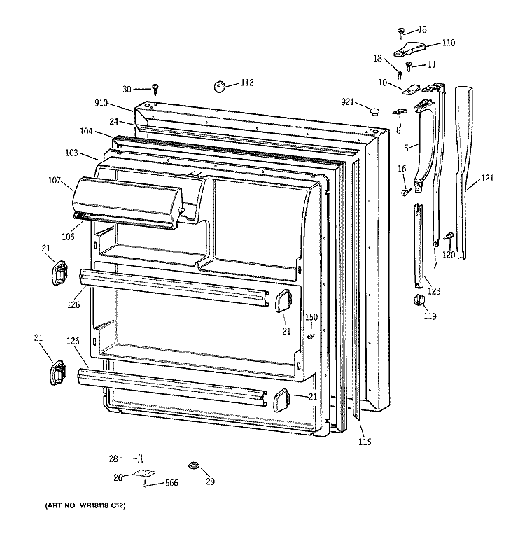 FRESH FOOD DOOR Diagram and Parts List for CTX18BAXNRAD  Hotpoint Refrigerator