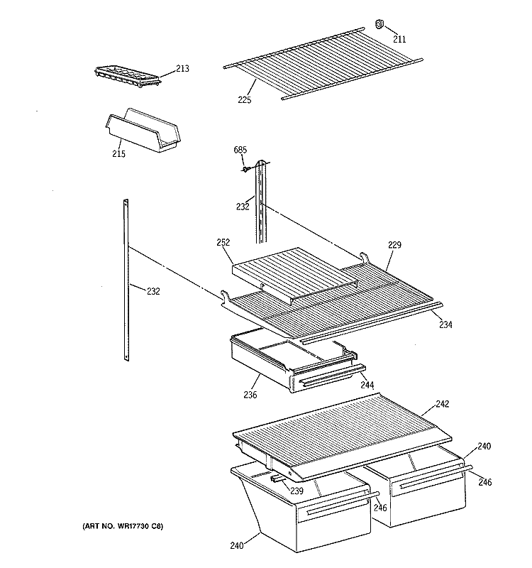 SHELF PARTS Diagram and Parts List for CTX18BAXNRAD  Hotpoint Refrigerator