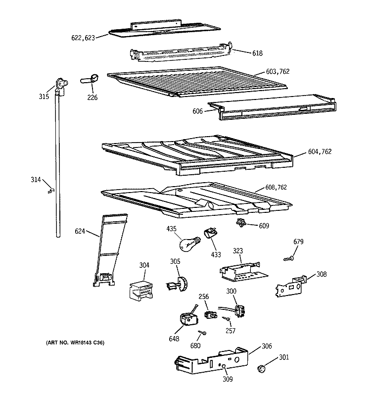 COMPARTMENT SEPARATOR PARTS Diagram and Parts List for CTX18BAXNRAD  Hotpoint Refrigerator