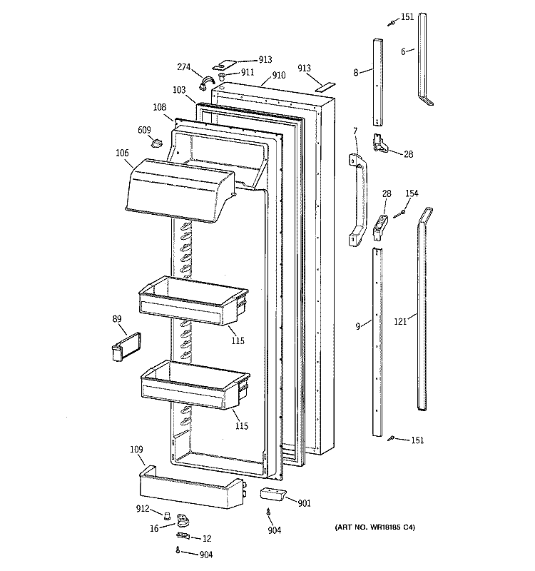 FRESH FOOD DOOR Diagram and Parts List for CSK30DRZDAA  Hotpoint Refrigerator
