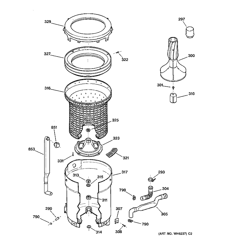 TUB, BASKET & AGITATOR Diagram and Parts List for VBSR1070T8WW  Hotpoint Washer