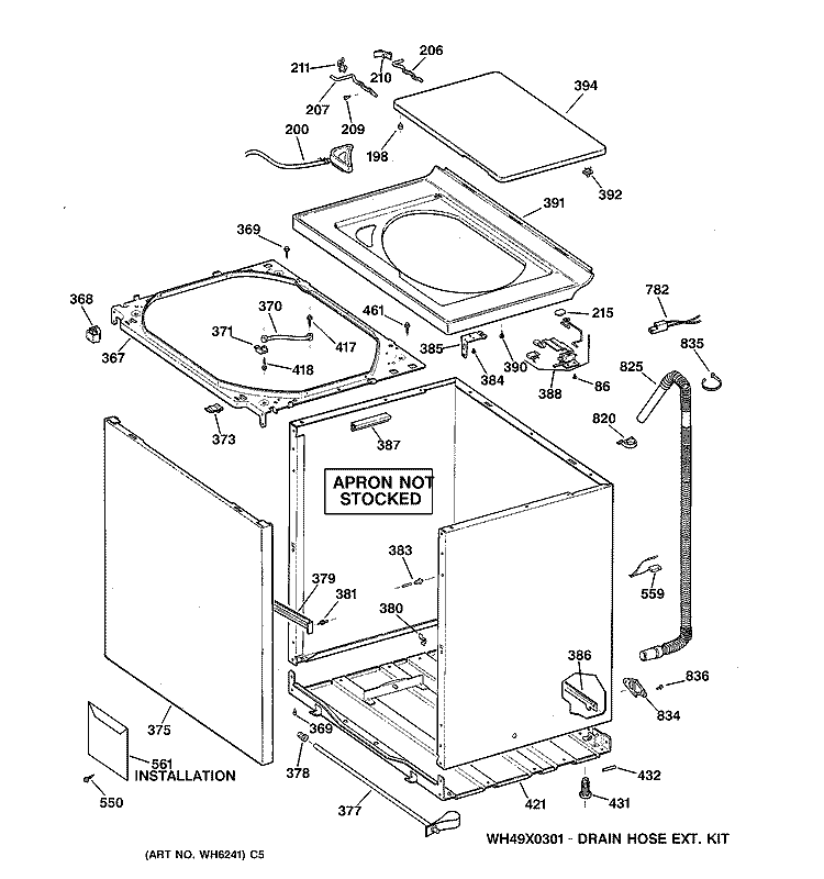 CABINET, COVER & FRONT PANEL Diagram and Parts List for VWSR4100V0AA  Hotpoint Washer