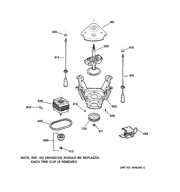 SUSPENSION, PUMP & DRIVE COMPONENTS Diagram and Parts List for VWSR4100V0AA  Hotpoint Washer
