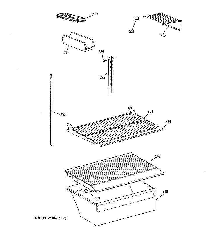 SHELF PARTS Diagram and Parts List for CTX18CAZLRAA  Hotpoint Refrigerator