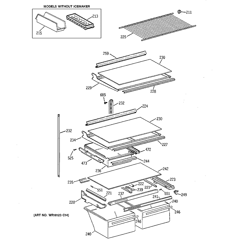 SHELF PARTS Diagram and Parts List for CTX21GAXSRAA  Hotpoint Refrigerator