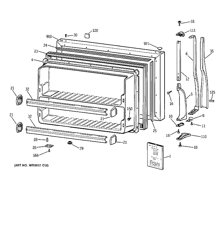 FREEZER DOOR Diagram and Parts List for CTG18GAYJRWW  Hotpoint Refrigerator