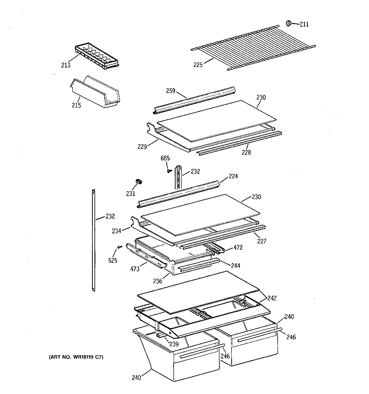 SHELF PARTS Diagram and Parts List for CTG18GAYJRWW  Hotpoint Refrigerator