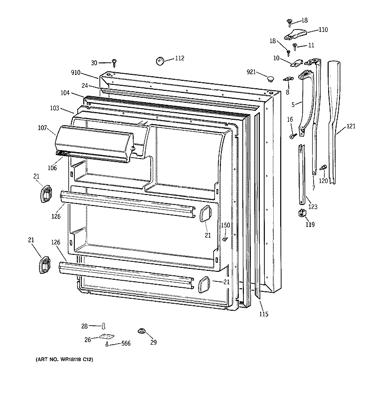 FRESH FOOD DOOR Diagram and Parts List for CTG21GAYJRWW  Hotpoint Refrigerator
