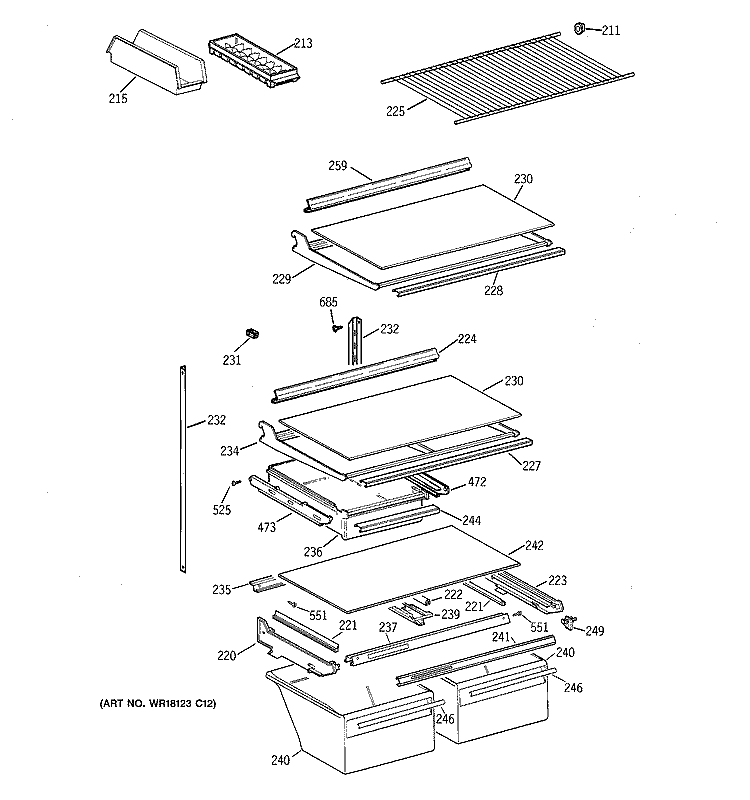 SHELF PARTS Diagram and Parts List for CTG21GAYJRWW  Hotpoint Refrigerator