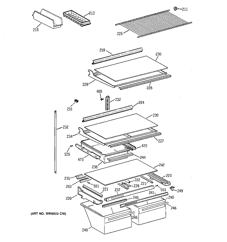 SHELF PARTS Diagram and Parts List for CTG24GAYFRWW  Hotpoint Refrigerator