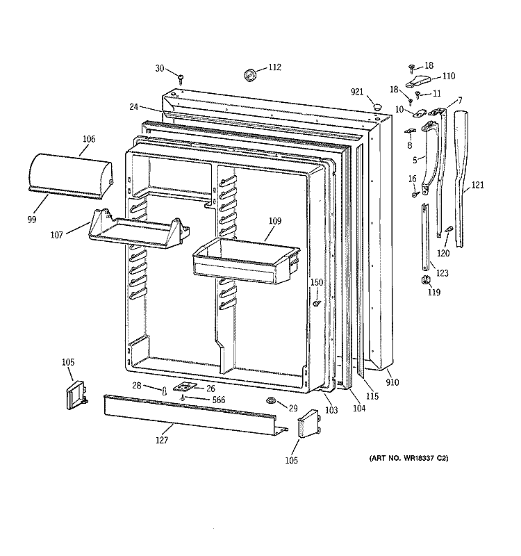 FRESH FOOD DOOR Diagram and Parts List for CTG25GAYFRWW  Hotpoint Refrigerator