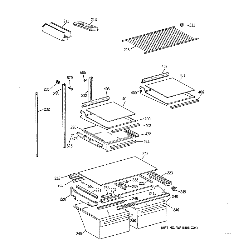 SHELF PARTS Diagram and Parts List for CTG25GAYFRWW  Hotpoint Refrigerator