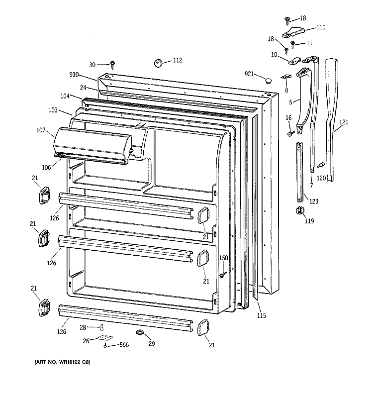 FRESH FOOD DOOR Diagram and Parts List for CTT21GAZJRAA  Hotpoint Refrigerator