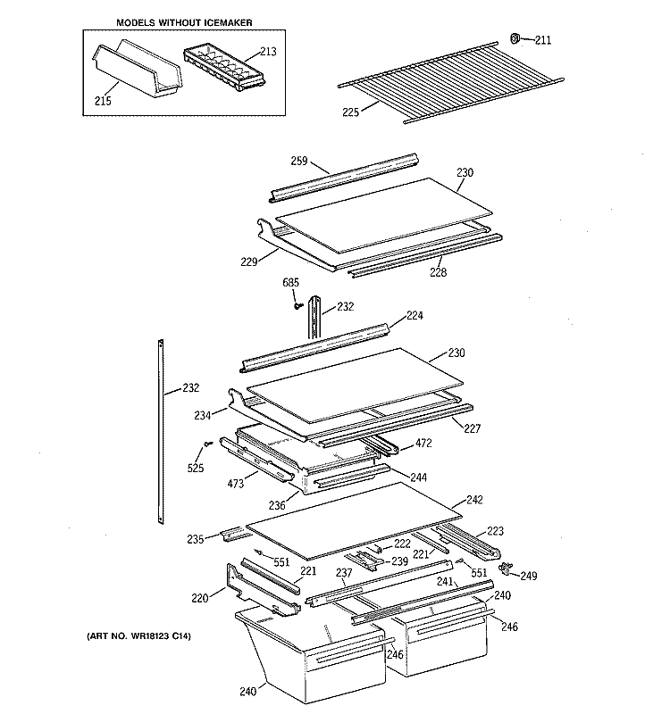 SHELF PARTS Diagram and Parts List for CTT21GAZJRAA  Hotpoint Refrigerator