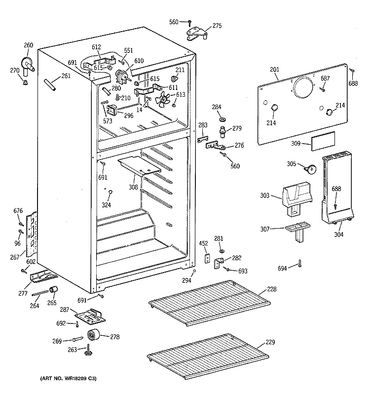 CABINET Diagram and Parts List for CTX18LYZGRWH  Hotpoint Refrigerator