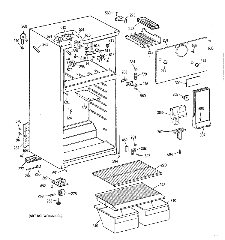 CABINET Diagram and Parts List for CTX18CYBBRAA  Hotpoint Refrigerator