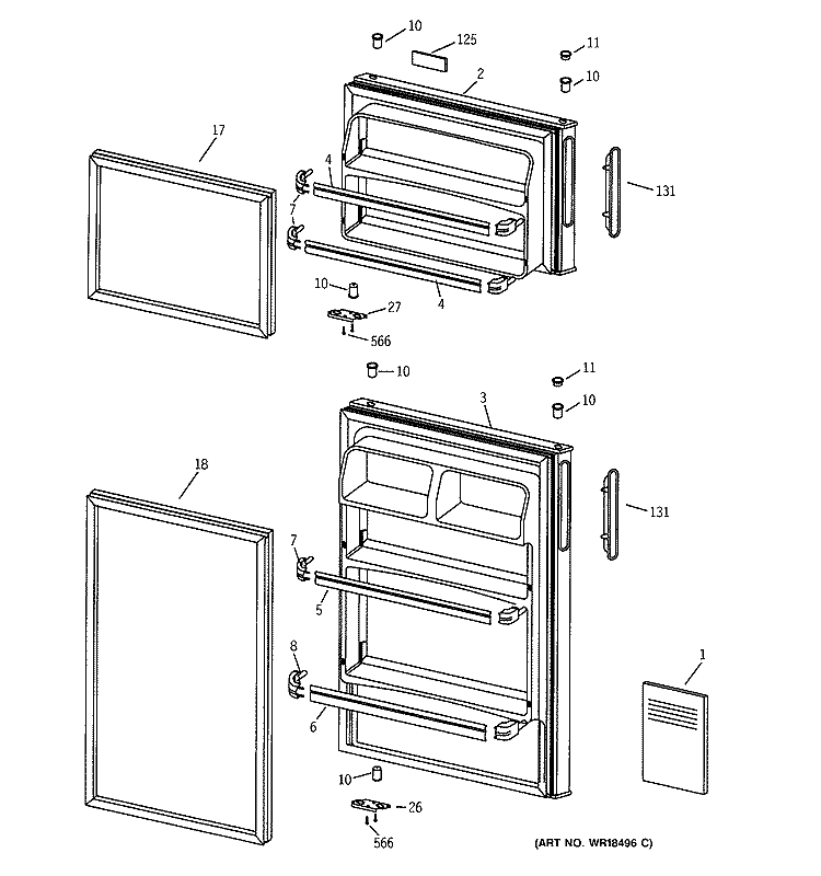 DOORS Diagram and Parts List for CTX14LYZBRWH  Hotpoint Refrigerator