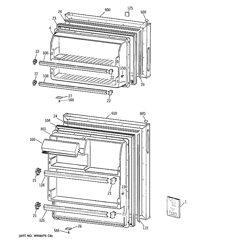DOORS Diagram and Parts List for CTT16CYZFRAD  Hotpoint Refrigerator
