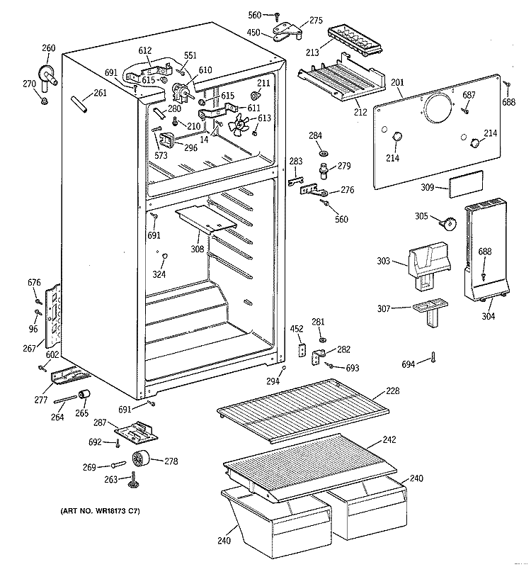 CABINET Diagram and Parts List for CTT16CYZFRAD  Hotpoint Refrigerator