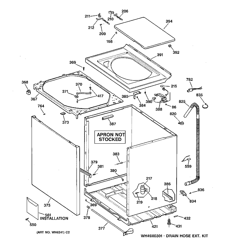 CABINET, COVER & FRONT PANEL Diagram and Parts List for YBXR2070T5WW  General Electric Washer