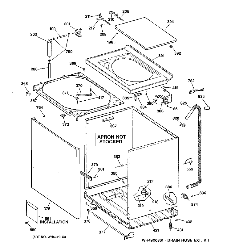 CABINET, COVER & FRONT PANEL Diagram and Parts List for YWSR2100T5WW  General Electric Washer