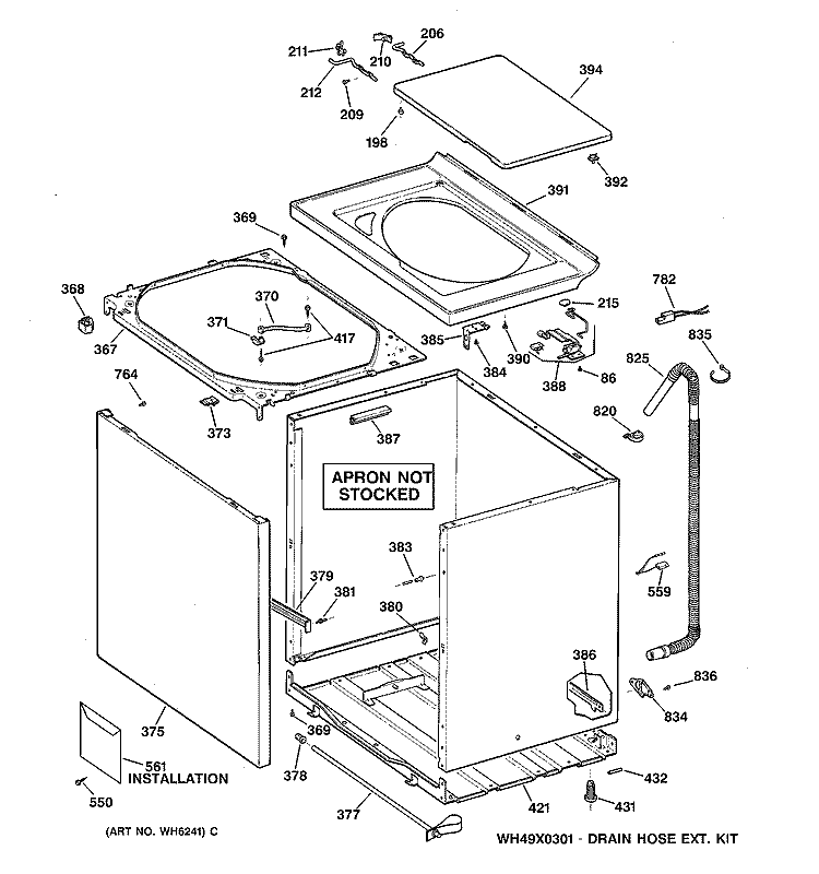 CABINET, COVER & FRONT PANEL Diagram and Parts List for YBXR1060T5WW  General Electric Washer
