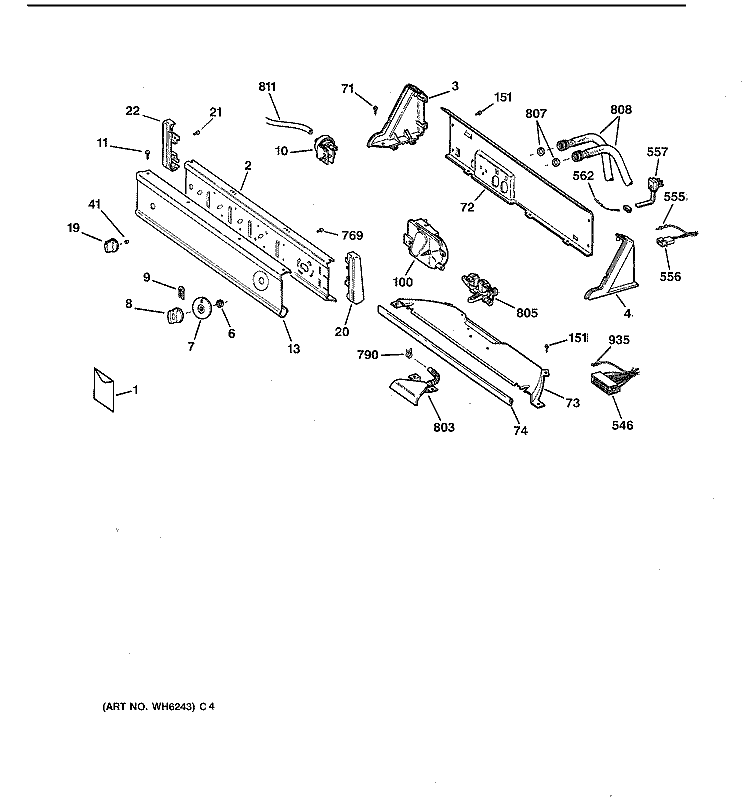 CONTROLS & BACKSPLASH Diagram and Parts List for YLXR1020T5WB  General Electric Washer