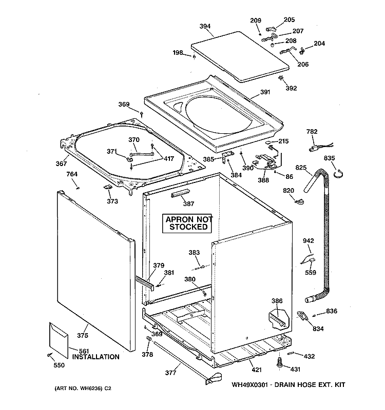 CABINET, COVER & FRONT PANEL Diagram and Parts List for YLXR1020T5WB  General Electric Washer