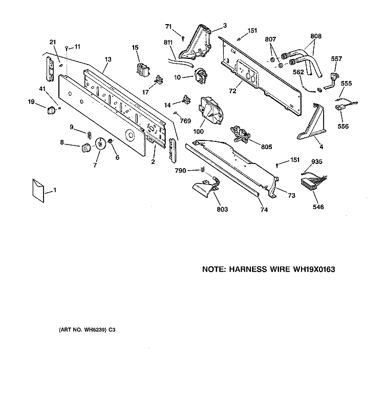 CONTROLS & BACKSPLASH Diagram and Parts List for YISR309JT5AA  General Electric Washer