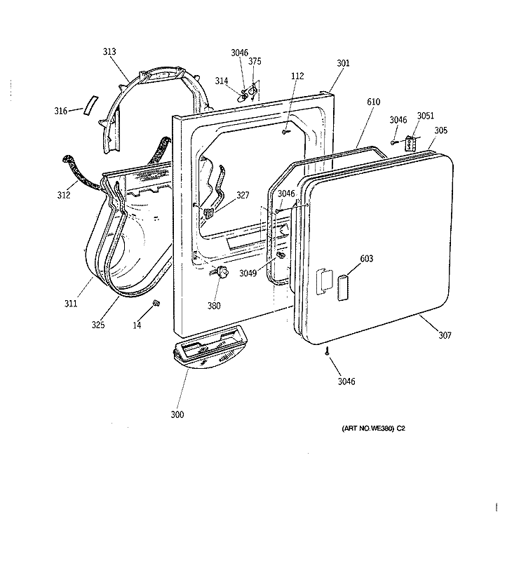FRONT PANEL & DOOR Diagram and Parts List for BWXR473ET3WW  General Electric Dryer