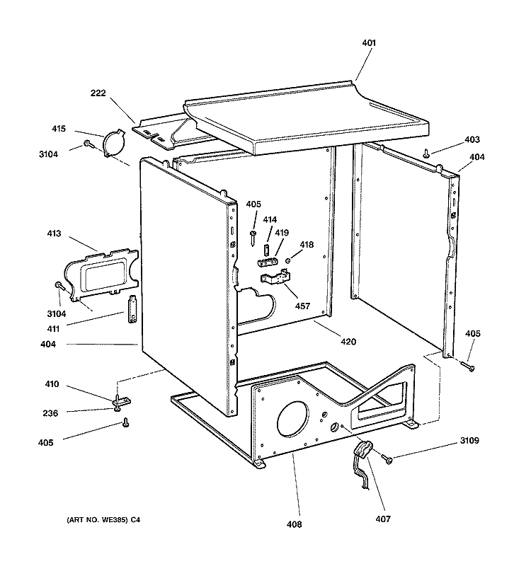 CABINET Diagram and Parts List for BWXR473ET3WW  General Electric Dryer
