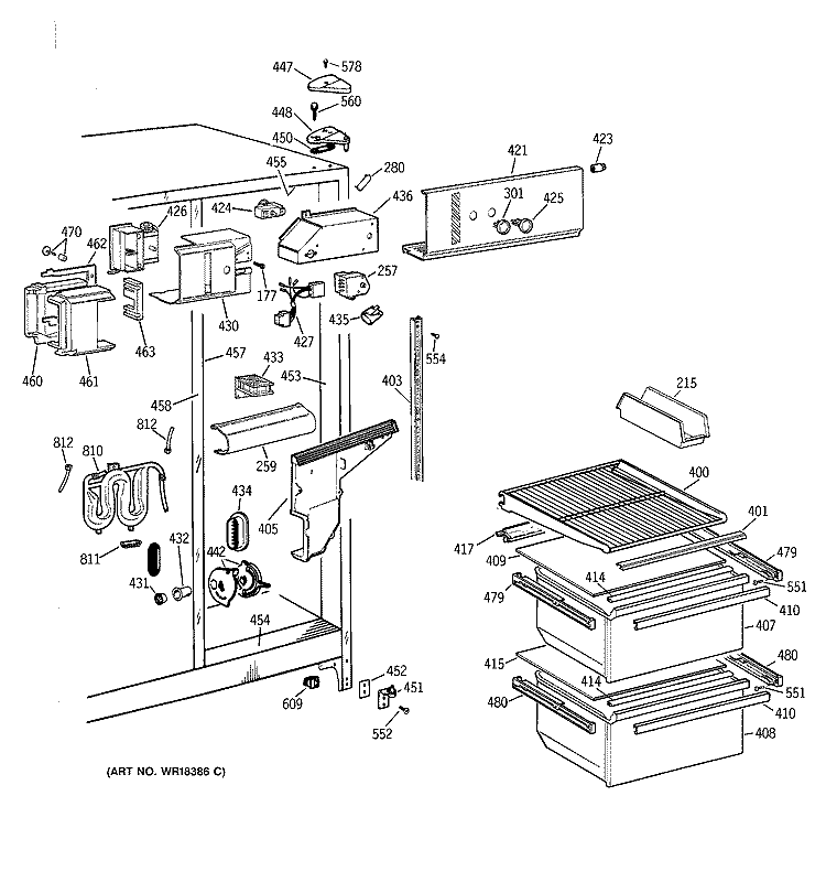 FRESH FOOD SECTION Diagram and Parts List for MSG20BWYAWW  General Electric Refrigerator