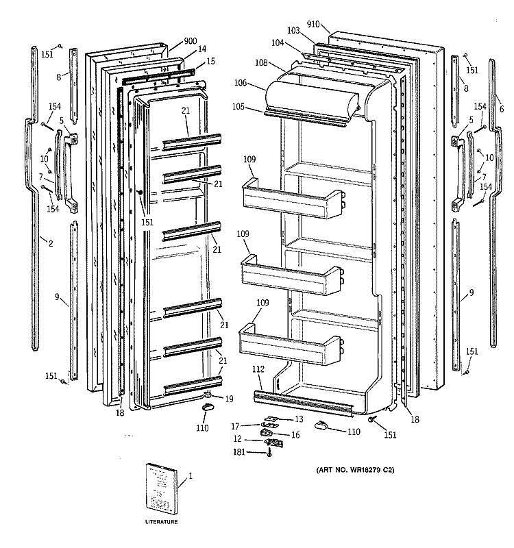 DOORS Diagram and Parts List for MST20GAXAWW  General Electric Refrigerator