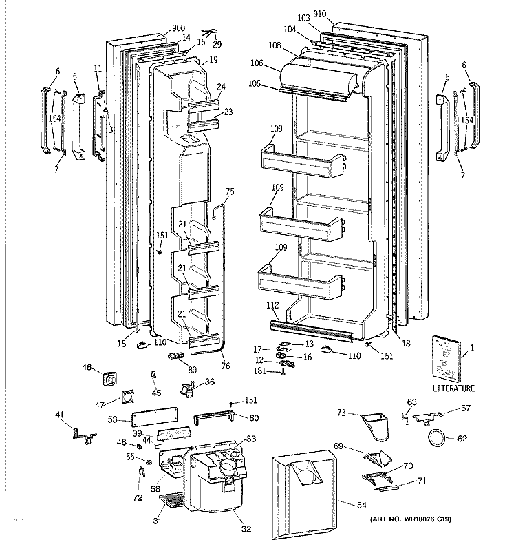 DOORS Diagram and Parts List for MSX22GRXDAA  General Electric Refrigerator