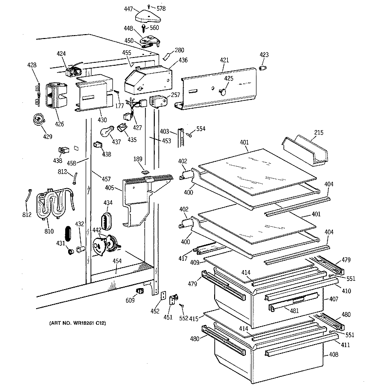 FRESH FOOD SECTION Diagram and Parts List for MSX25GRYDAA  General Electric Refrigerator