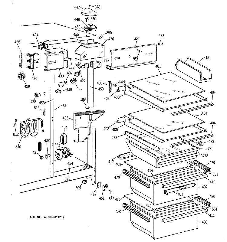 FRESH FOOD SECTION Diagram and Parts List for MSX27DRXDAA  General Electric Refrigerator