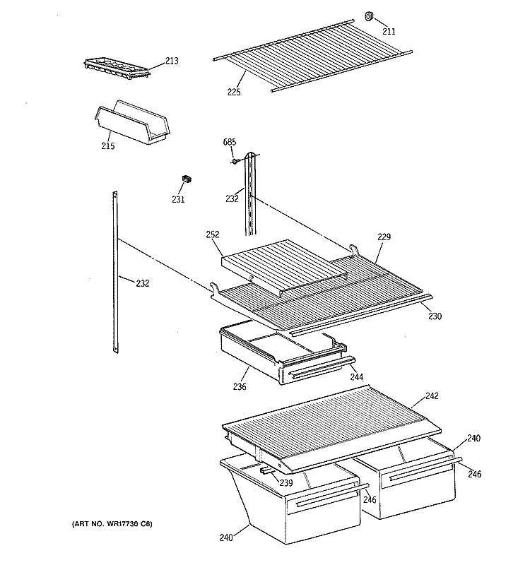 SHELF PARTS Diagram and Parts List for MTG18EAXMRWH  General Electric Refrigerator