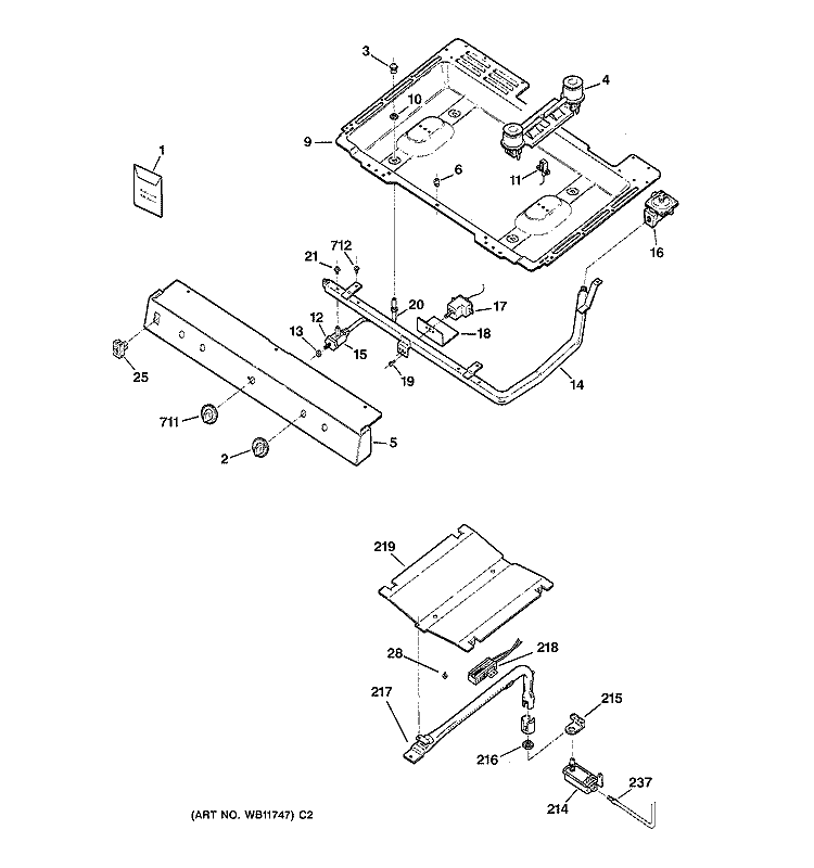 GAS & BURNER PARTS Diagram and Parts List for LGB126GEV3WH  General Electric Range