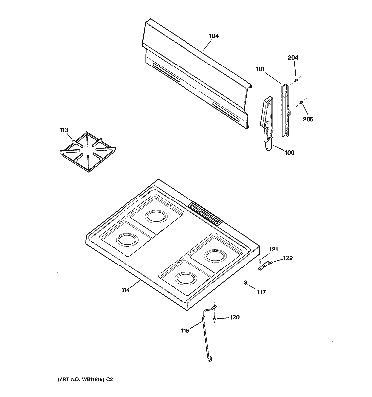 COOKTOP Diagram and Parts List for LGB126GEV3WH  General Electric Range
