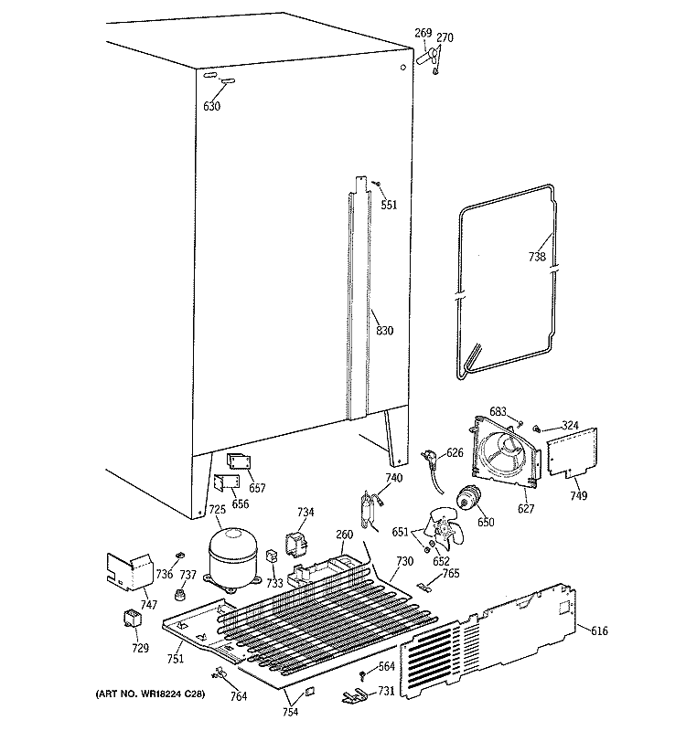 UNIT PARTS Diagram and Parts List for MSK22GAXEAD  General Electric Refrigerator