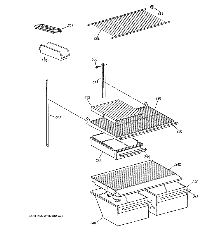 SHELF PARTS Diagram and Parts List for MTG18EAXSRWH  General Electric Refrigerator