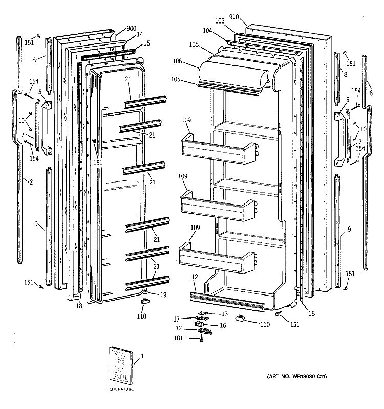 DOORS Diagram and Parts List for MSZ20GAYDWW  General Electric Refrigerator